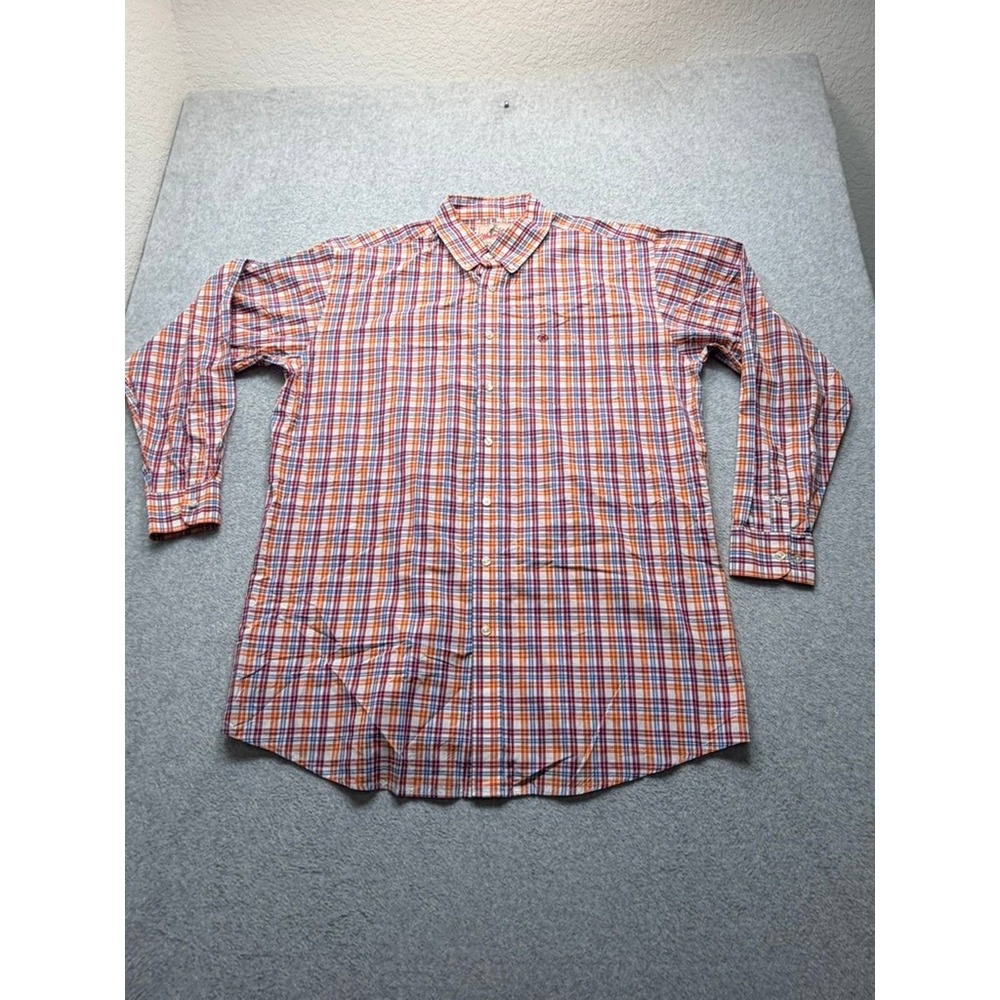 Wrangler Mens 2XLT Plaid Button Down Shirt Orange Blue MG2024M Long Sleeve